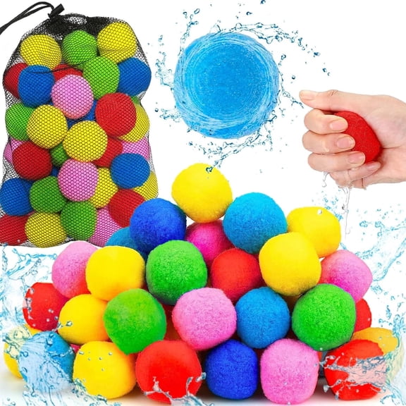 50PCS Reusable Water Sponge Balls, 2 Inch Soft Soaker Balls, Quick Absorb Splash Balls for Outdoor Games, Backyard Pool Beach Water Toys with Mesh Storage Bag