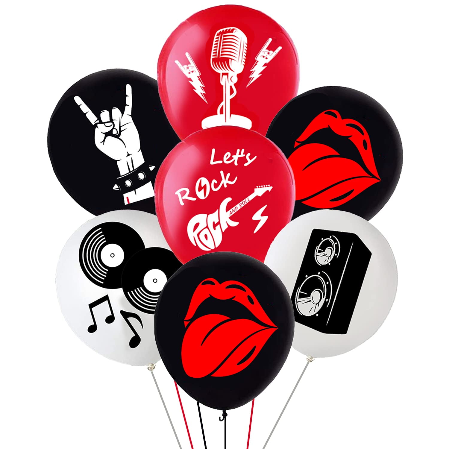50PCS Rock and Roll Latex Balloons Party Supplies Decorations 80s/90s Nostalgia/Retro Rapper/Hip Hop Guitar Audio Record Microphone Baby Shower Birthday Party Favors