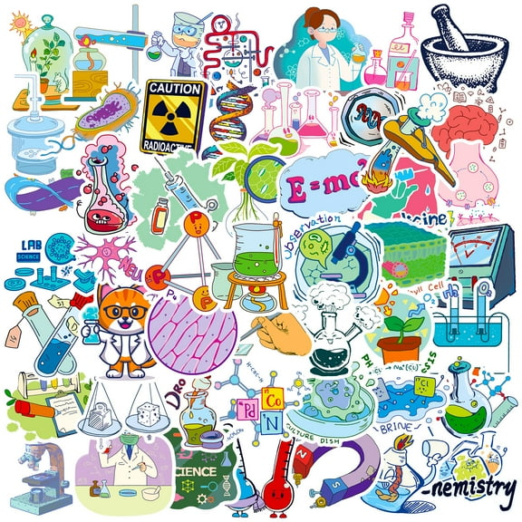 50PCS Science Stickers Pack, Educational Science Experiment Decals, Animal Protection Vinyl Stickers for Water Bottles, Laptops, Skateboards, Science Classroom Supplies