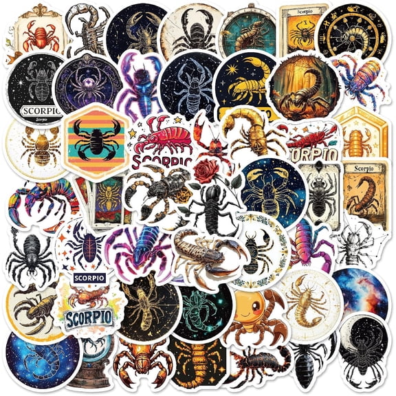 50PCS Scorpio Stickers Aesthetic Waterproof Zodiac Decals – Astrology Vinyl Sticker Pack for Water Bottles, Laptops, Scrapbooking, Journals, Teens & Adults – Scorpio Sign Gifts & Decor