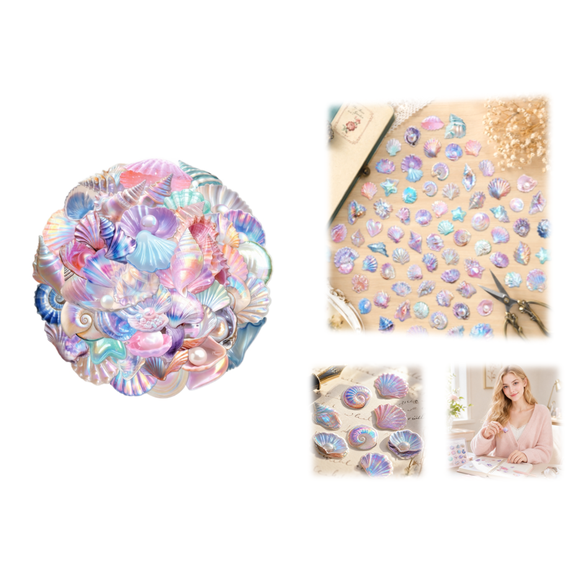 50PCS Seashells Stickers, Iridescent Waterproof Decals for DIY Crafts Album Bullet Journal Planner Water Bottles