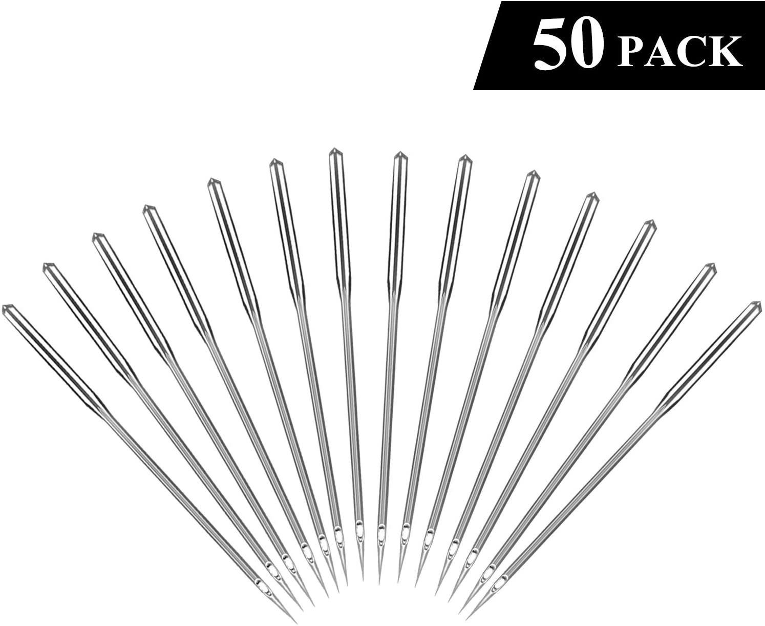 50pcs Sewing Machine Needles, Universal Sewing Needles for Singer, Brother, Bernina, Kenmore, Janome, Schmetz, Easy Thread, Sizes 65/9, 75/11, 80/12
