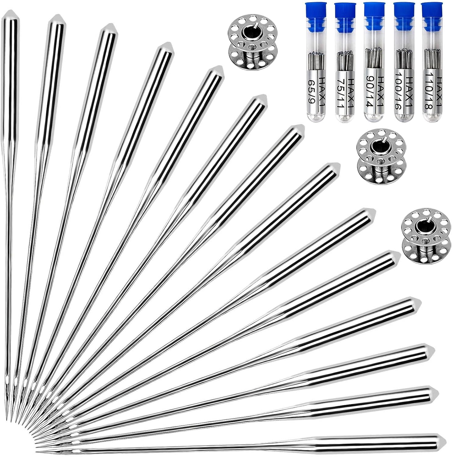 Lot De 60 Aiguilles De Machine à Coudre En 5 Tailles (65/9, 75/11, 90/14, 100/16, 110/18) - Universelles, Avec Code Couleur, Pour Tissus Fins à Très épais