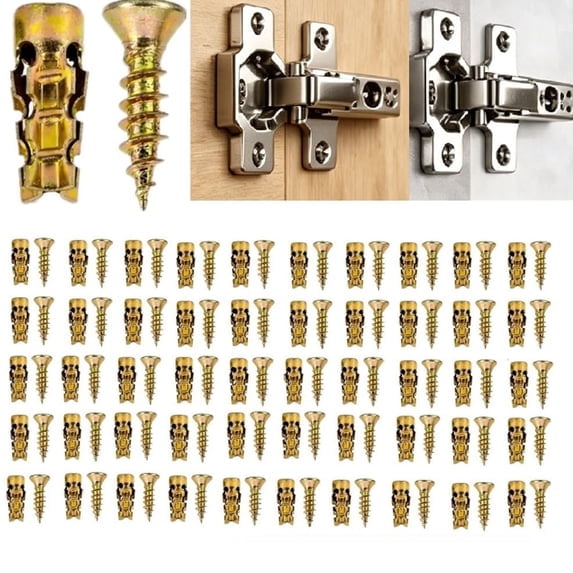 50PCS Short Expansion Screw Set,6×14mm Zinc-Plated Iron Wall Anchors & Screws, Cabinet Hinge Repair Fasteners for Stripped Threads, Tile Wood Stone Concrete Use