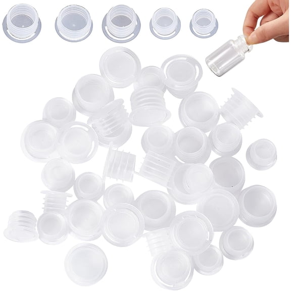 50PCS Silicone Salt and Pepper Shaker Stoppers with Pull Tab Plastic Salt Shaker Plug Replacement Clear Stopper Round End Hole Tube Plug