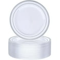 thumbnail image 1 of 50PCS Silver Plastic Plate, 7 Inch Disposable Dessert Plate Party with Silver Rim, Heavy Duty Disposable Plastic Plates for Party, Wedding and Birthday, 1 of 12