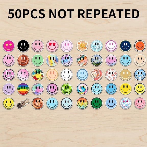 50PCS Smiling Stickers, Cute Water Bottle Stickers for Kids, for Teaching Rewards, Notebooks, Stationery, Luggage, Cartoon PVC Happy Stickers