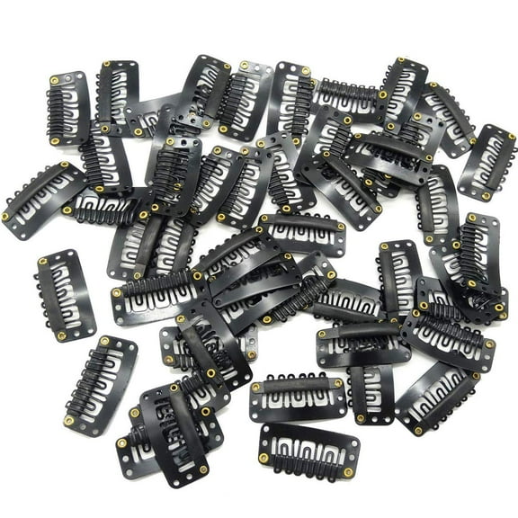 50PCS Snap Clips for Hair Extensions Weaves U-shape Metallic Wig Clips With Silicon Rubber Small Size Black