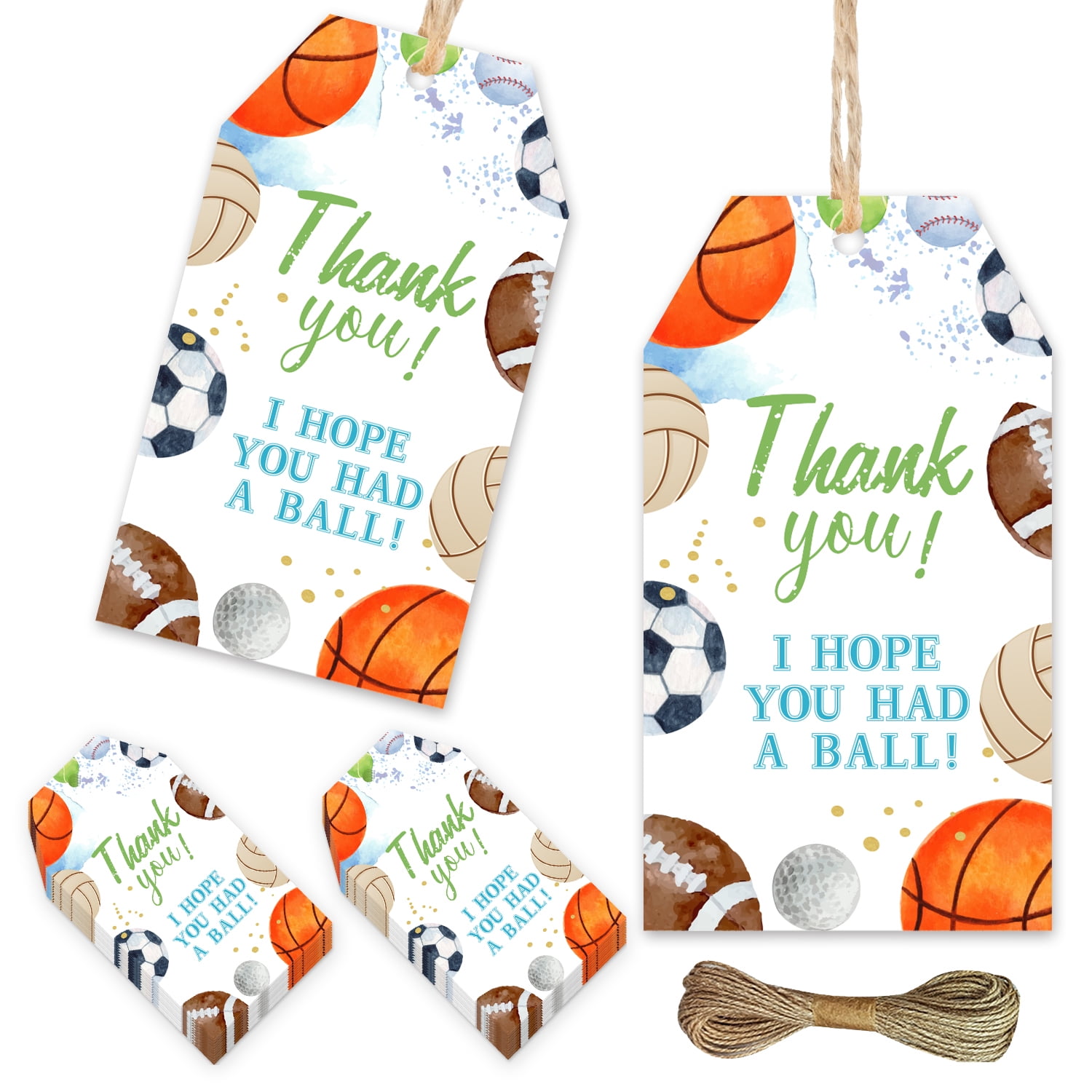 50PCS Sports Theme Thank You Cards Baby Shower or Birthday Party Favor Tags by Creative Converting, Baby Shower Balls Game Themed Birthday Party Supplies