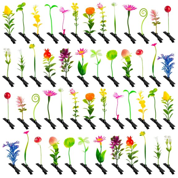 50PCS Sprout Clips Mixed Style Plant Hairpins Little Grass Sprouts Rave Clips Mushroom Clip on Sprout Gift for Women Girls