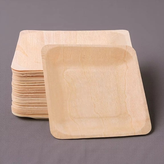 50PCS Square Disposable Wooden Plate Party Plates Tableware for Wedding Restaurant Picnic Birthday 140x140mm