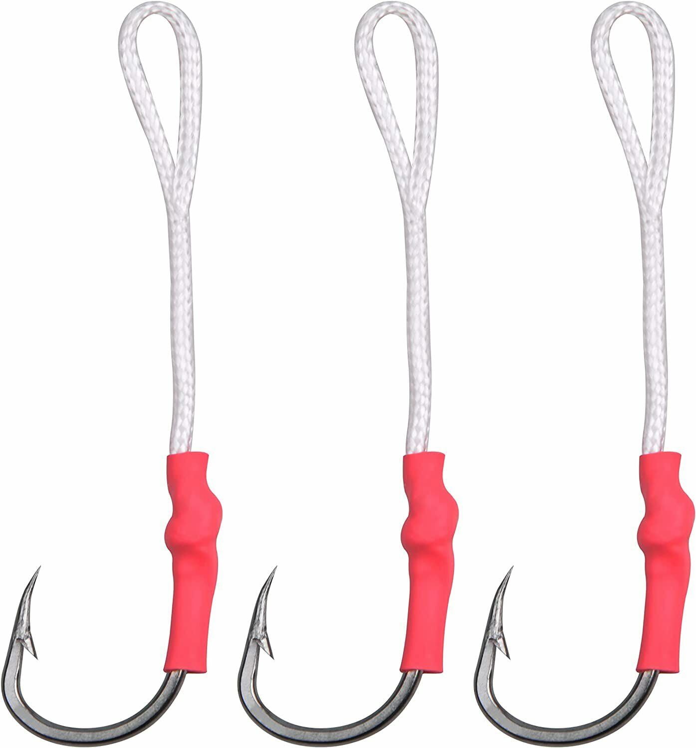 50PCS Stainless Steel Assist Hooks Jigging Fishing Hook with PE Line 1/0-10/0