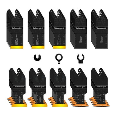 50PCS Titanium Oscillating Tool Blades, Curved Edge Oscillating Saw Blades for Metal, Wood, Plastic, Quick Release Multi Tool Blades Compatible with Dewalt Milwaukee Ryobi Rockwell Fein