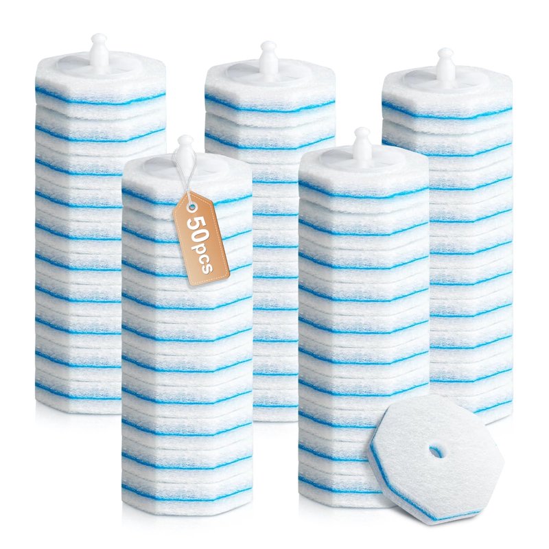 50PCS Disposable Toilet Bowl Wand Refills – Cleaning Pads Compatible with Household Toilet Brushes & Scrubbers, Ideal Toilet Brush Replacement Heads