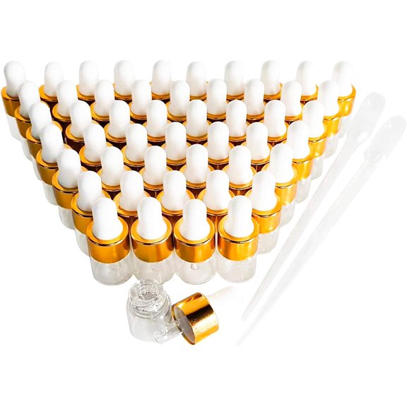 50PCS Transparent Sample Dropper Bottles, 1 ml Mini Essential Oil Dropper Bottle