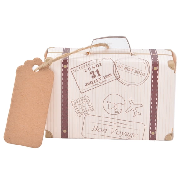 50PCS Travel Suitcase Wedding Candy Box with String Tags and Handle , Romantic Party Favor Boxes for Bridal Anniverary Birthday (3.1x2x1.2in)