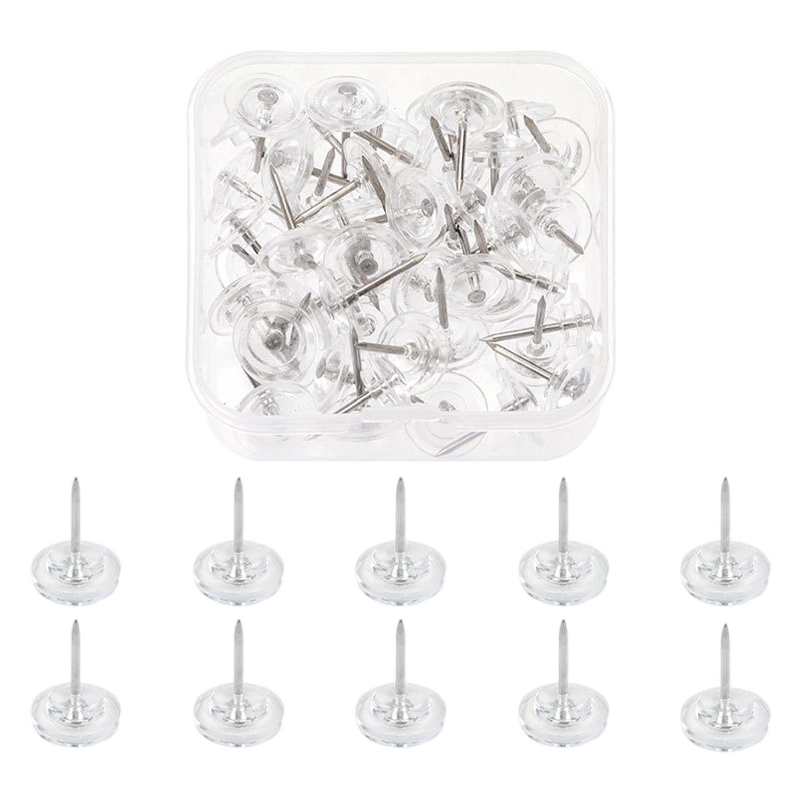 50PCS Upholstery Nails Tacks, Silver Push Pins and Thumb Tacks with ...