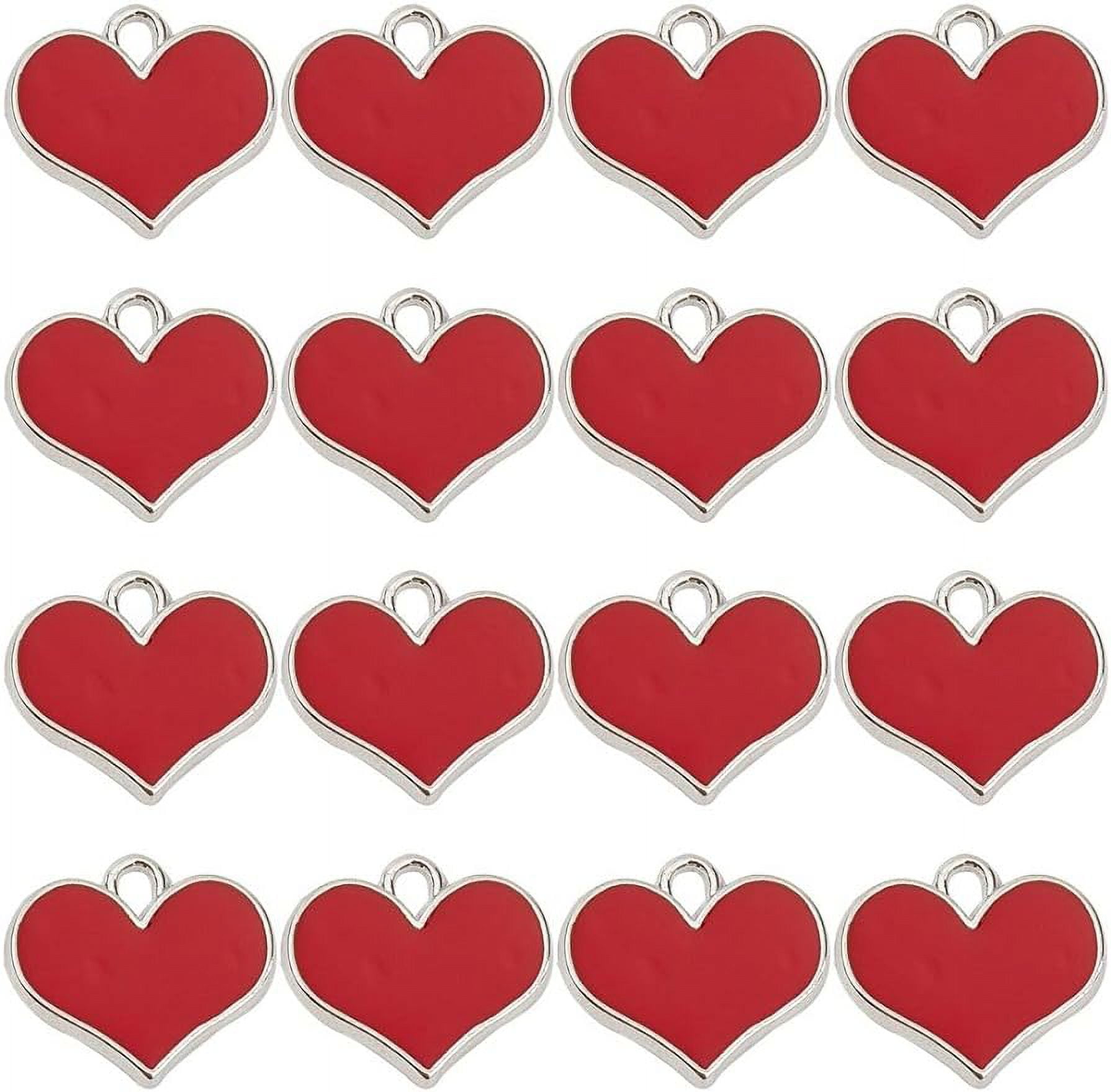 50PCS Valentine Heart Charms Bulk Red Hearts Charm Enamel Forever Love Cute  Valentine Day Charm Heart Shape Silver Charm for Jewelry Making Charms  Keychain Nacklace Earring DIY Crafts 