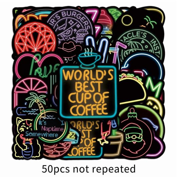 50PCS Waterproof PVC Neon Sign Vinyl Stickers Pack - UV Varnish, Reusable, Transparent Detachable, Cover & Protection for Kids' Phones, Laptops, Casings (Phones & Electronics Accessories)