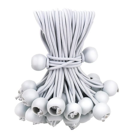 50PCS White Bungee Cords, 6 Inch Heavy Duty Outdoor Bungee Cord with Balls, Tarp