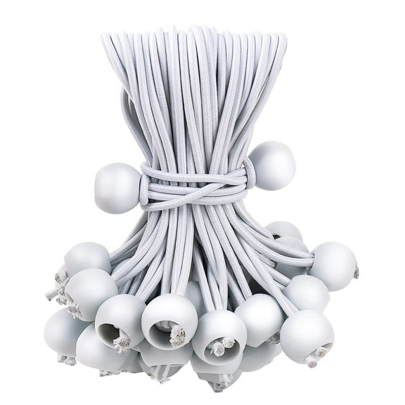 50PCS White Bungee Cords, 6 Inch Heavy Duty Outdoor Bungee Cord with Balls, Tarp