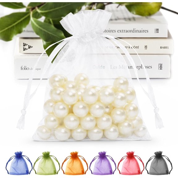 50PCS White Organza Bags 3x4, Small Gift Bulk for Sachet Jewelry Candy Treat, Mini Mesh Bag Drawstring Wedding Bridal & Baby Shower, Party Favor Easter Mothers Day Birthday