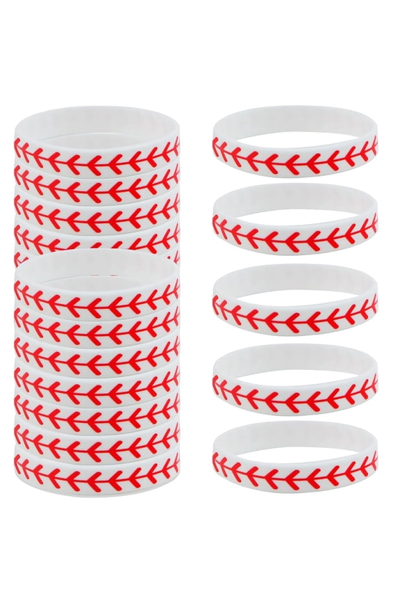 50PCS White Silicone Baseball Bracelet Wristbands Inspirational Sports Ball Bracelets Rubber Stretchable Wristbands for Baseball Player Events Party Favors