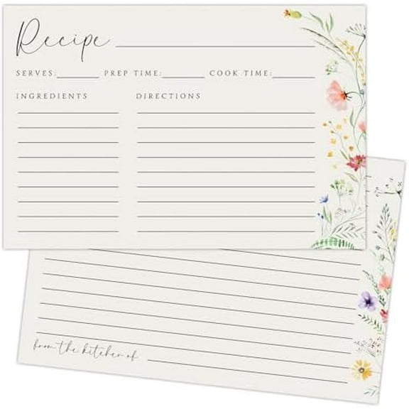 50PCS Wildflower Recipe Cards,46 In Double Sided Cards,Blank Recipe Card for Wedding, Bridal Shower and Baby Shower$$Art & Craft
