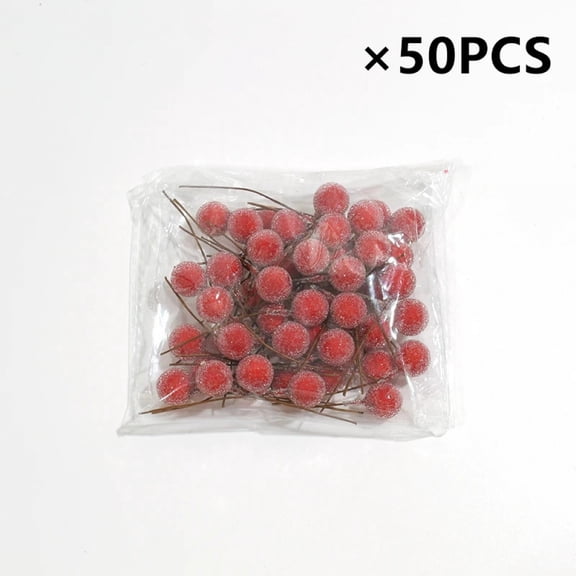 50PCS/pack Artificial Red Small Berries for DIY Christmas Wreath Greeting Card Gift Box Decoration Handmade Christmas Decoration
