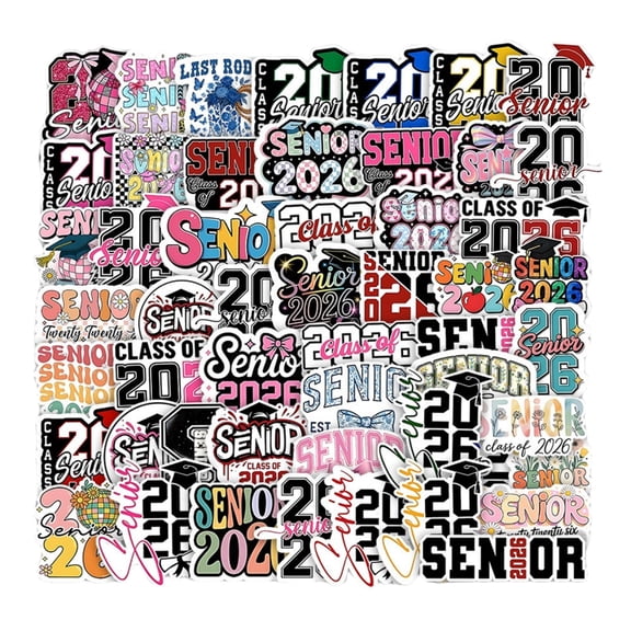 50PCS twenty twenty six Graduation Theme Transfers Permanent PVC Decorative Labels For Yearbook Phones Luggage Senior Class Memorabilia