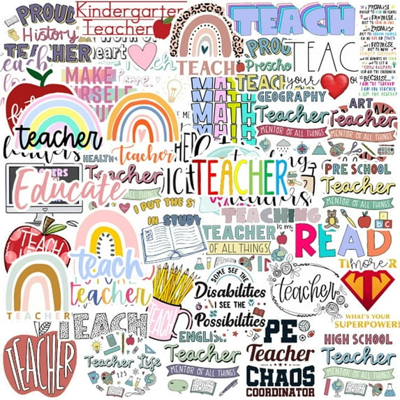 50PCSTeacher Stickers,Aesthetic Teachers Day Gift Card Vinyl Waterproof Stickers for Water Bottle Laptop Luggage Helmet Skateboard Snowboard Guitar Scrapbook Phone Gifts for Teens Girls Kids Adult(2)