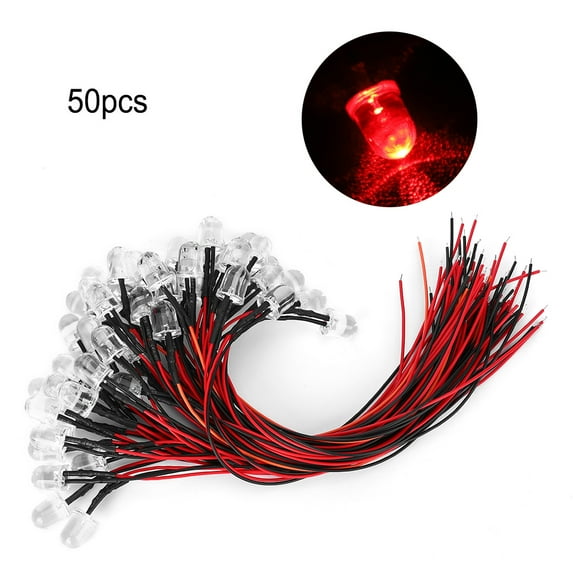 50PCs 12V LED Pre Wired Luminous Diode 10 mm Round Head Light Bead Electronic Component Red