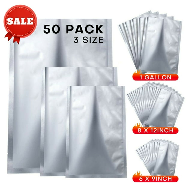 50PCs 8.7 Mil Thick Mylar Bags for Food Storage Aluminum Heat Sealable