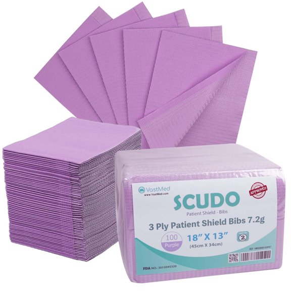 50PCs Dental Grade SCUDO 7.2g 3Ply Dental Bibs by VASTMED | Soft & Waterproof Disposable Bib Sheet for Patients 13" x 18" | Dentist Tray Cover and Nail Table Cover Supplies