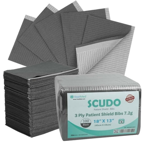 50PCs Dental Grade SCUDO 7.2g 3Ply Dental Bibs by VASTMED | Soft & Waterproof Disposable Bib Sheet for Patients 13" x 18" | Dentist Tray Cover and Nail Table Cover Supplies