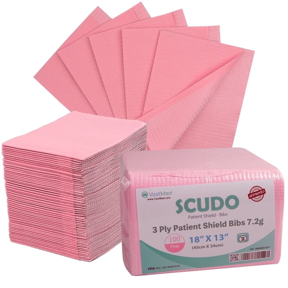 3-Ply Dental Bibs, Tattoo Bib, 13" x 18", Pink, 50 Count