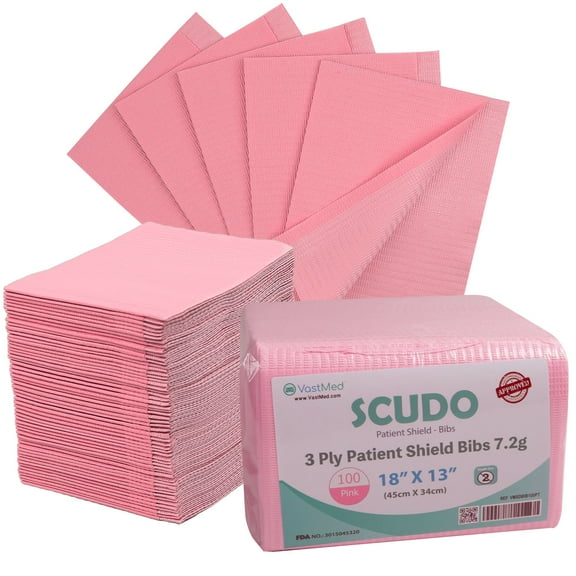 50PCs Dental Grade SCUDO 7.2g 3Ply Dental Bibs by VASTMED | Soft & Waterproof Disposable Bib Sheet for Patients 13" x 18" | Dentist Tray Cover and Nail Table Cover Supplies