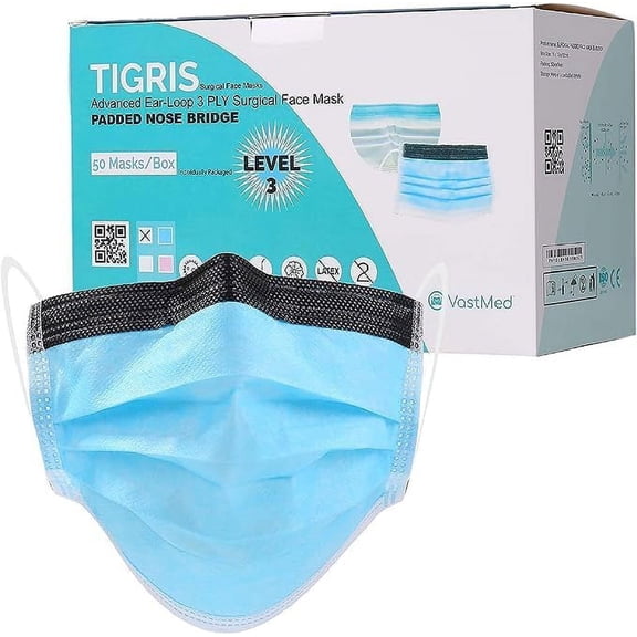 Disposable Face Masks with Nose Foam, 3-Ply, 50 Pack