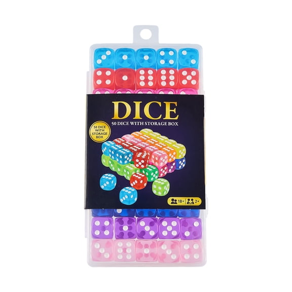 50 Pieces Colored Dice Set 16mm Standard Game Dice 6 Sided Colorful, for Party Board Games, Age Group 18+ (Rounded Corner)