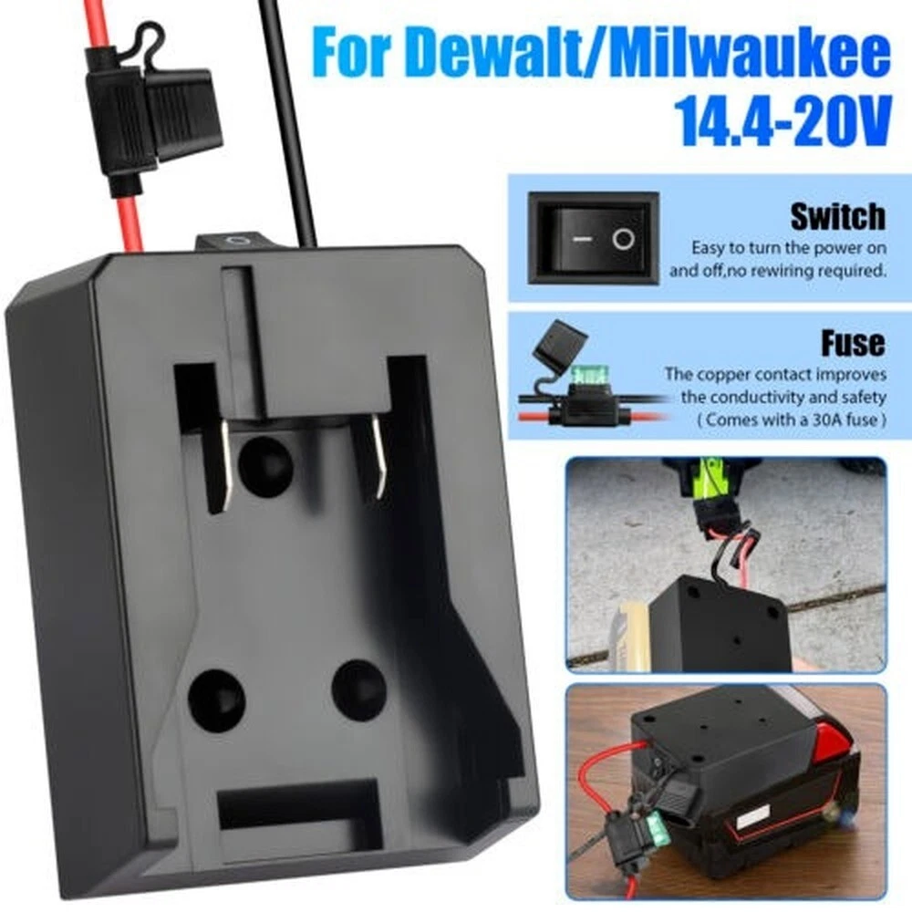 50PK For Power Wheel Adapter Dock with Wire & Fuse for Dewalt for Milwaukee 18V