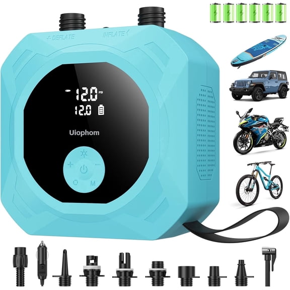 Uiophom 50PSI Electric Paddle Board Pump, Rechargeable SUP Inflator with Auto-Off, Dual-Stage for SUP, Car Tires, Boats