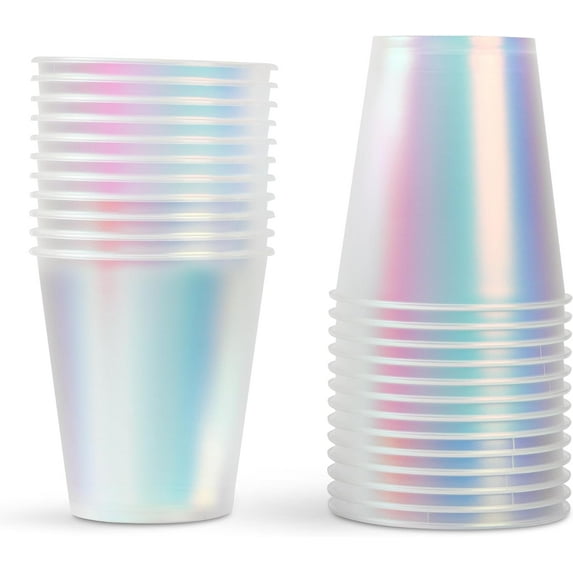 50Pack 12oz Disposable Party Cups - Heavy Duty Iridescent Disposable Cups for Hold and Cold Drinks - Reusable Clear Plastic Cups Iridescent Tumblers,Plastic Disposable Cups for Party, Wedding