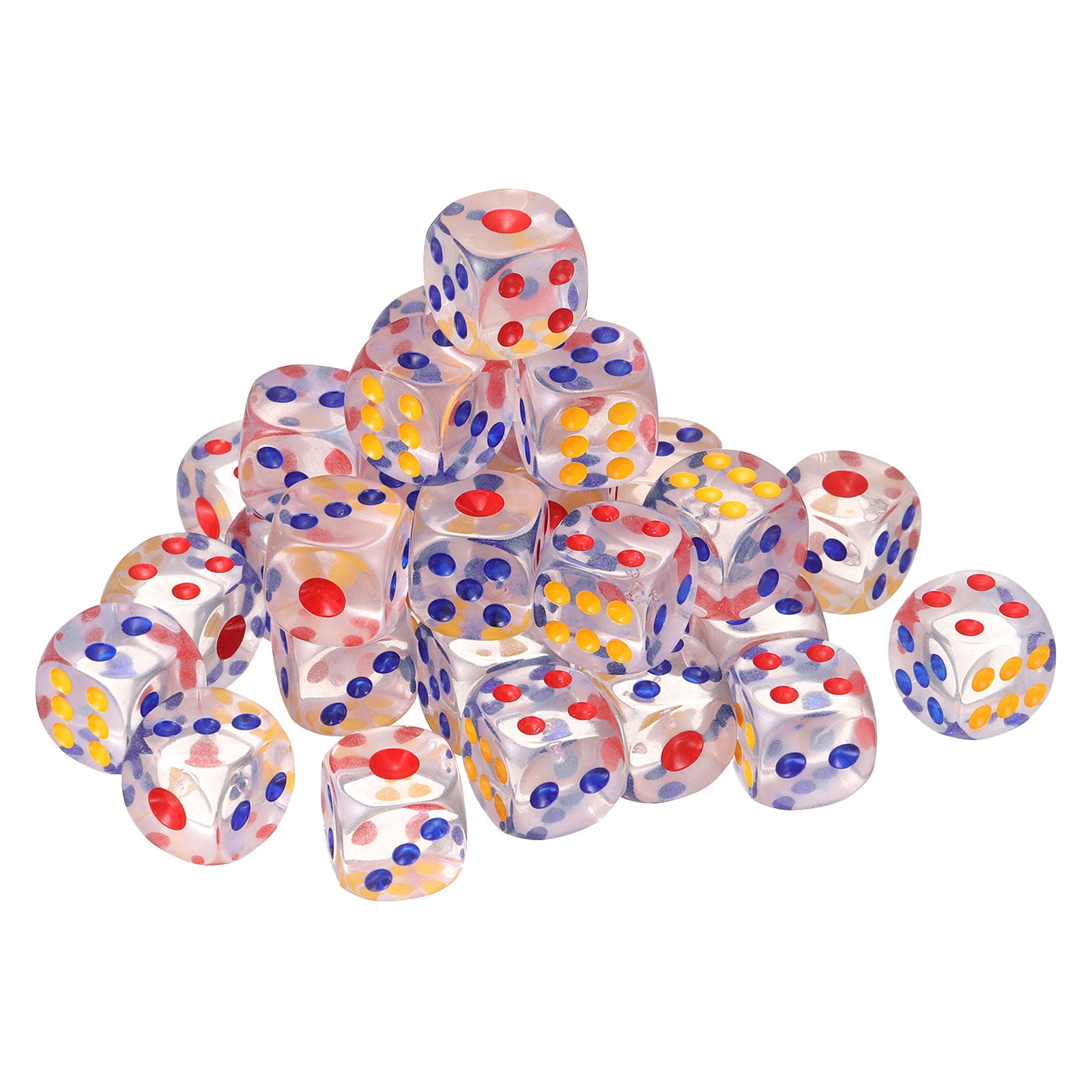 50Pack 6 Sided Acrylic Dice, 16mm/0.63" Rounded Corner Translucent Colored D6 Game Dice for Theme Party Fun Table Board Games, Clear