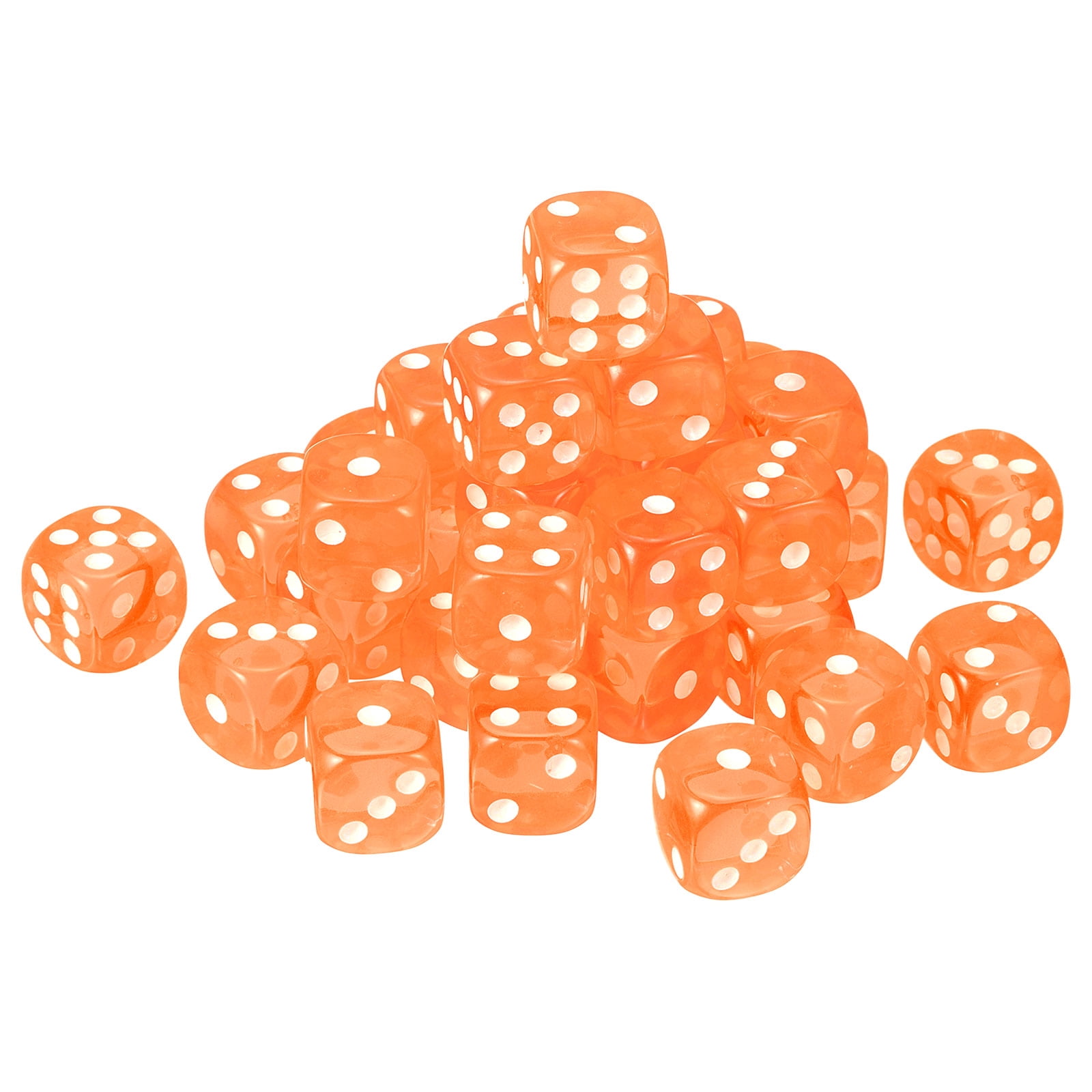 50Pack 6 Sided Acrylic Dice, 16mm/0.63" Rounded Corner Translucent Colored D6 Game Dice for Theme Party Fun Table Board Games, Orange