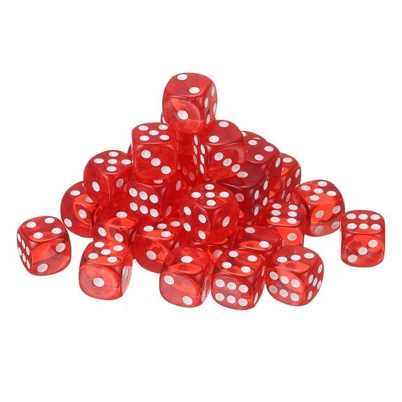 50Pack 6 Sided Acrylic Dice, 16mm/0.63" Rounded Corner Translucent Colored D6 Game Dice for Theme Party Fun Table Board Games, Red