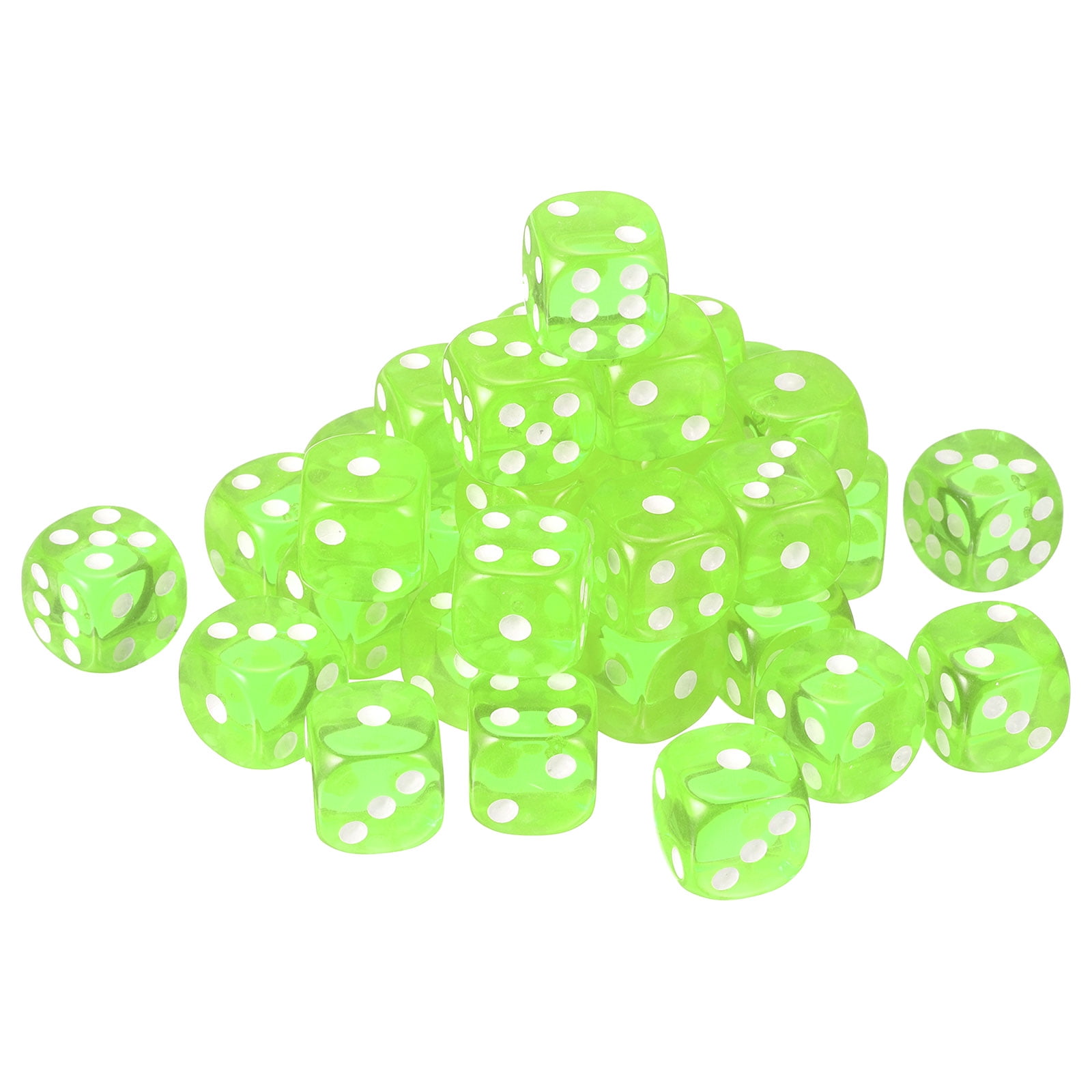 50Pack 6 Sided Acrylic Dice, 18mm/0.71" Rounded Corner Translucent Colored D6 Game Dice for Theme Party Fun Table Board Games, Fluorescent Green