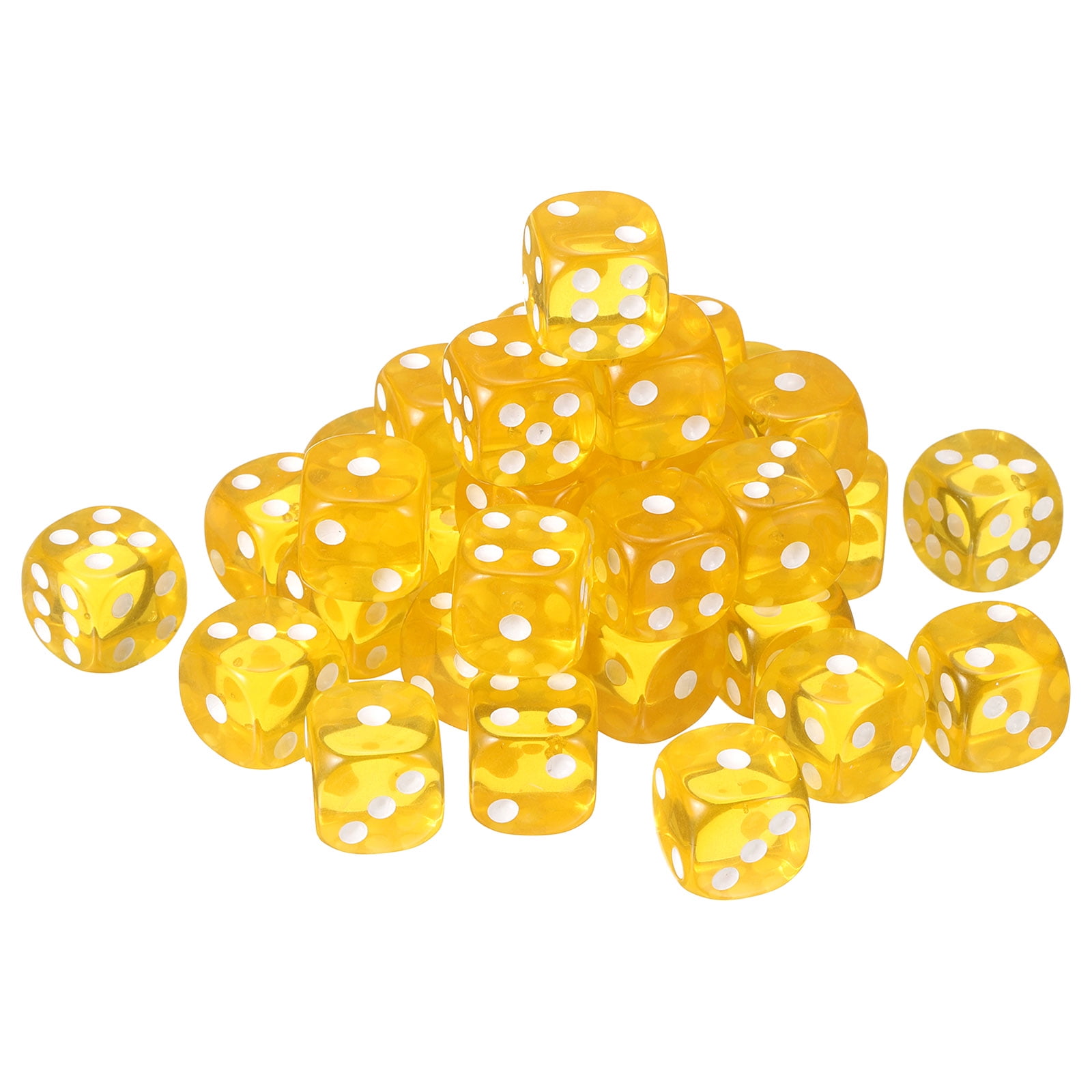 50Pack 6 Sided Acrylic Dice, 18mm/0.71" Rounded Corner Translucent Colored D6 Game Dice for Theme Party Fun Table Board Games, Yellow