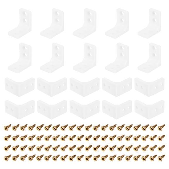 50Pack 90 Degree Plastic Corner Braces, 16.5x27x27mm Angle Brackets with Screws (White)
