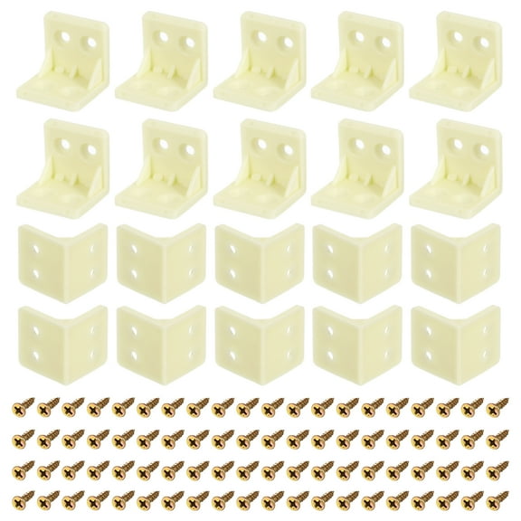 50Pack 90 Degree Plastic Corner Braces, 27.3x27x27mm Angle Brackets with Screws (Beige Yellow)