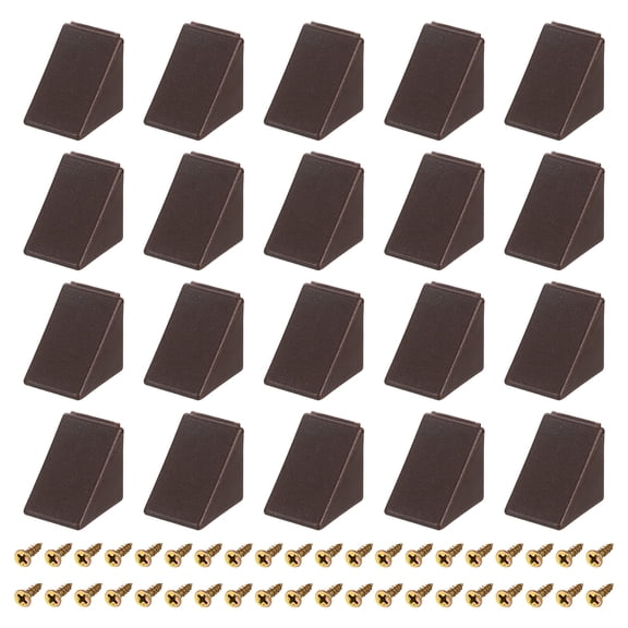 50Pack 90 Degree Plastic Corner Braces with Cover Cap, 17.2x21x21mm Angle Brackets with Screws (Brown)
